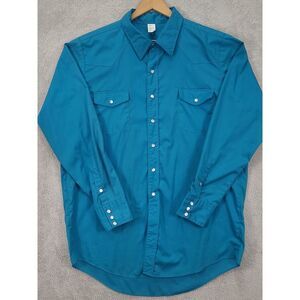 VTG Malco Modes San Francisco‎ Teal Western Pearl Snap Shirt Size 18-35 USA Made